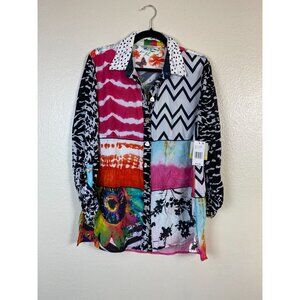 NEW John Mark Gracelyn Patchwork Long Sleeve Tunic Top Mixed Media Size M